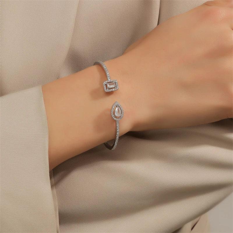 Luxury Geometric Cuff Bangle | Gold-Tone Cubic Zirconia Bracelet for Women - Lylamor.com