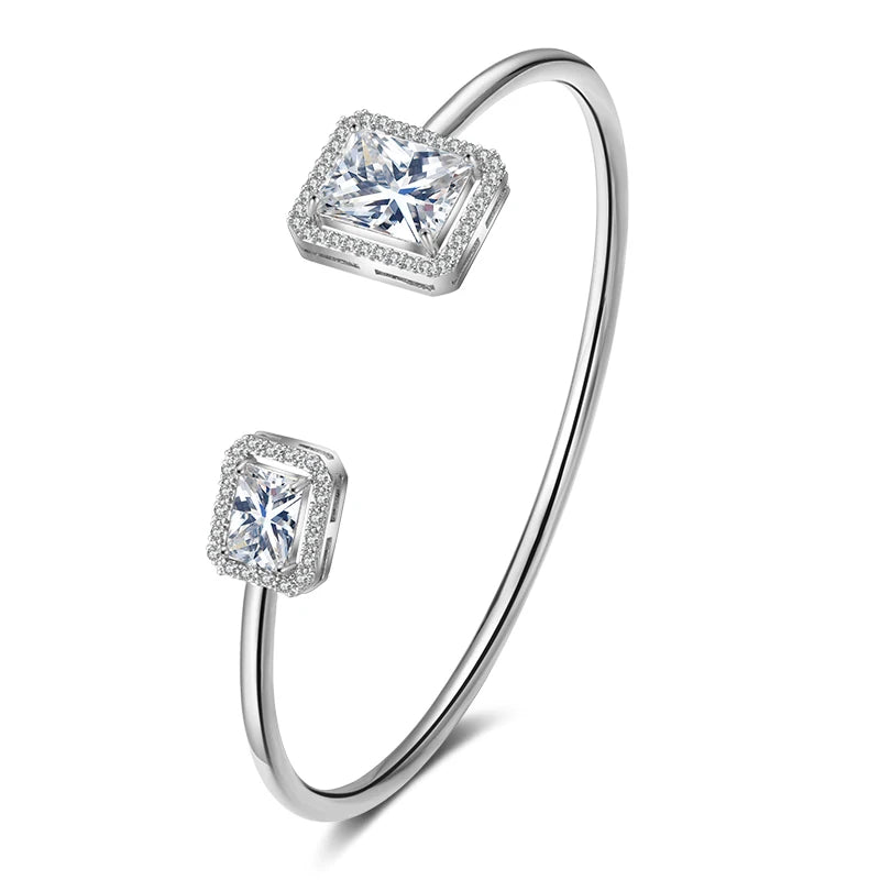 Luxury Geometric Cuff Bangle | Gold-Tone Cubic Zirconia Bracelet for Women - Lylamor.com