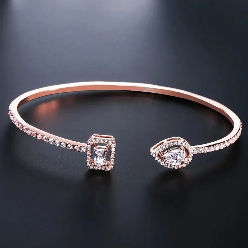 Luxury Geometric Cuff Bangle | Gold-Tone Cubic Zirconia Bracelet for Women - Lylamor.com