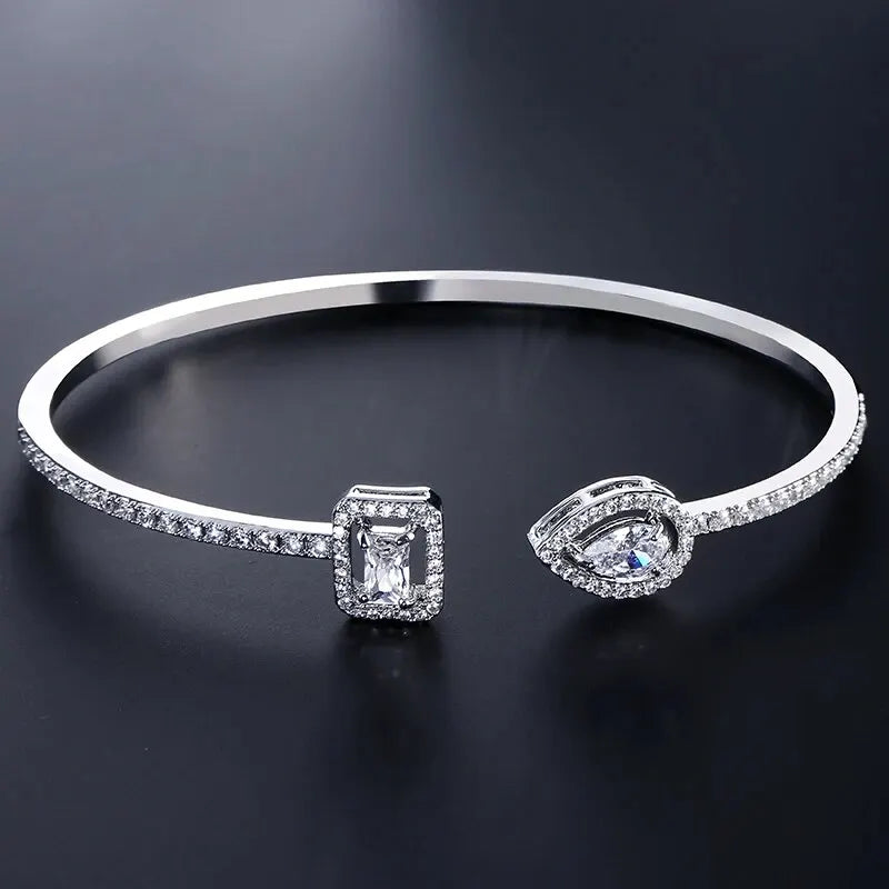 Luxury Geometric Cuff Bangle | Gold-Tone Cubic Zirconia Bracelet for Women - Lylamor.com