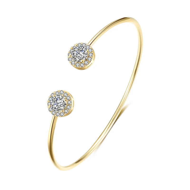 Luxury Geometric Cuff Bangle | Gold-Tone Cubic Zirconia Bracelet for Women - Lylamor.com