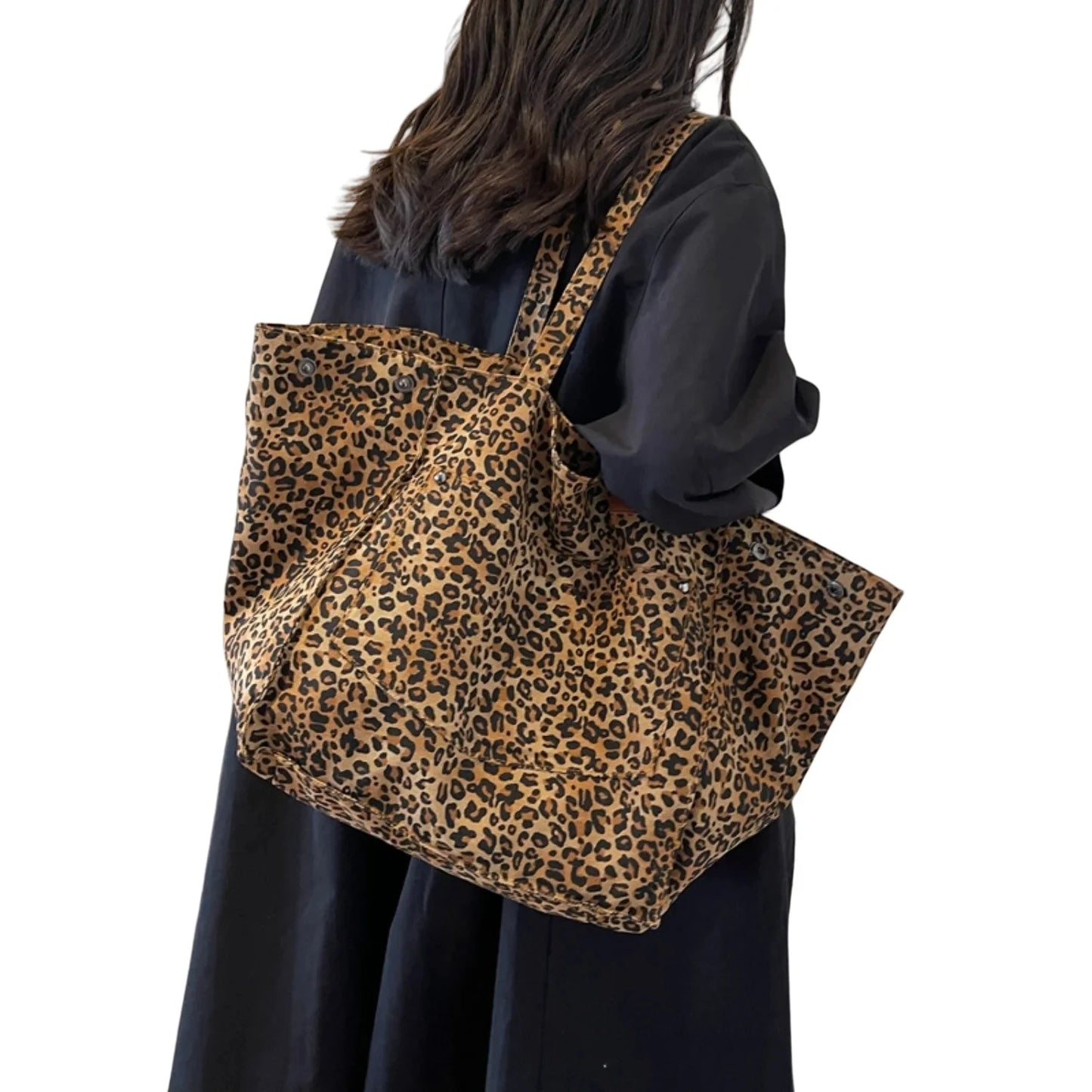 Leopard Print Canvas Tote Bag – Large Capacity Retro Shoulder Bag for School, Work & Shopping - Lylamor.com