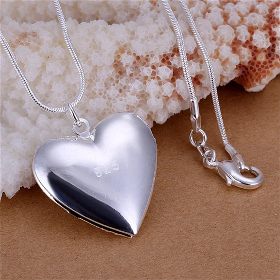 925 Sterling Silver Photo Frame Pendant Necklace – Adjustable 18-24" Snake Chain Wedding Jewelry - Lylamor.com