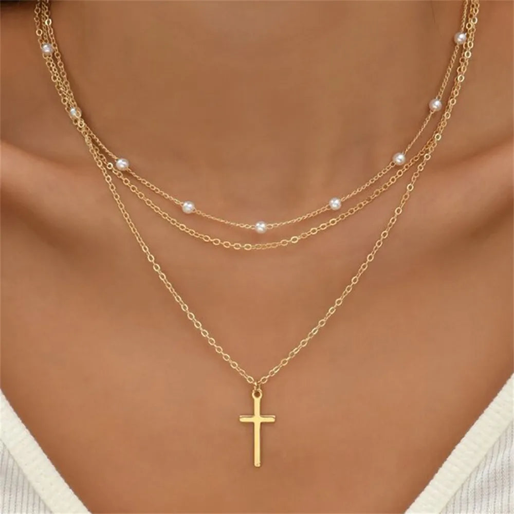 Vintage Layered Bar Necklace | Gold Rectangle Pendant Clavicle Chain for Women - Lylamor.com