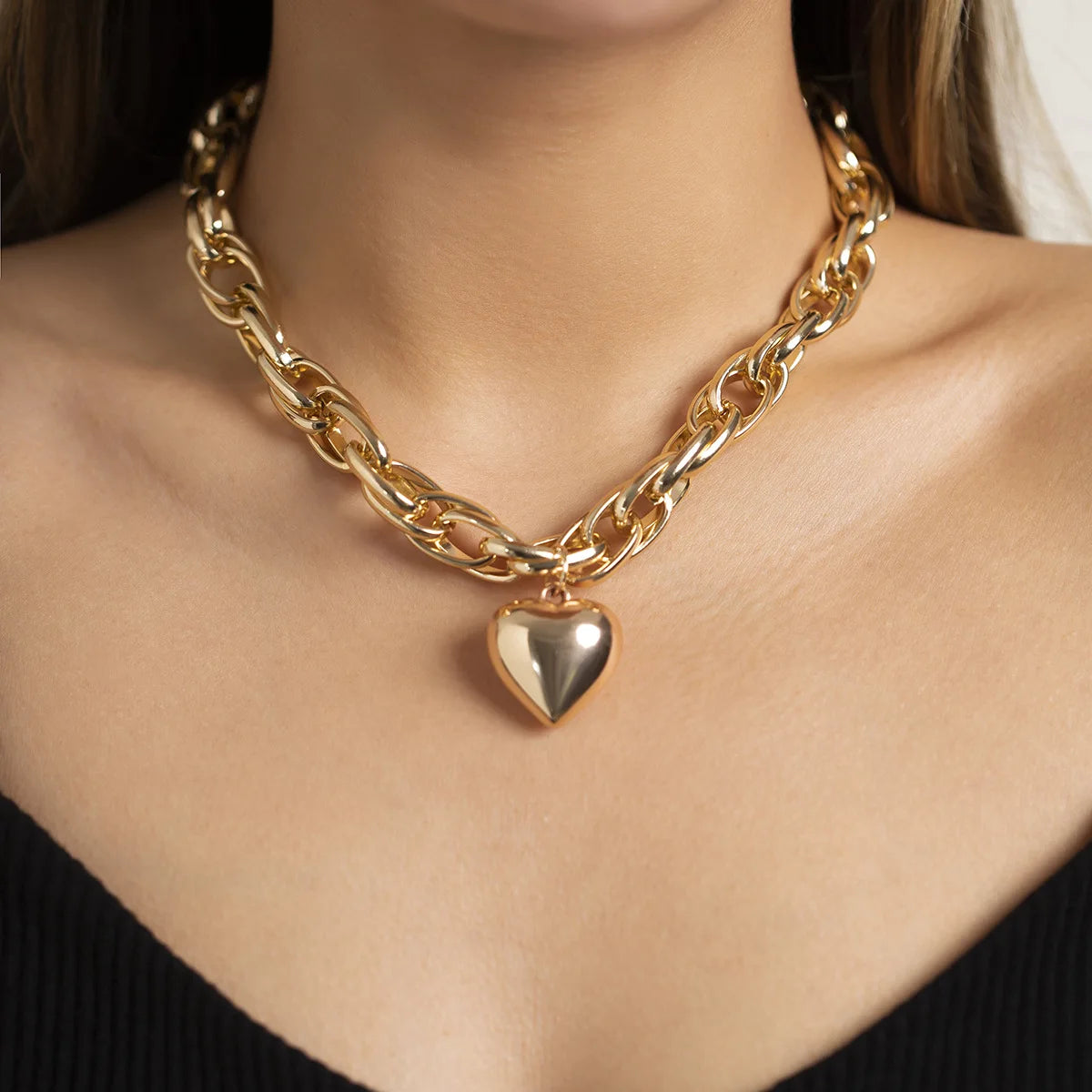 Trendy CCB Ball Beaded Heart Pendant Choker Necklace - 2025 Fashion Jewelry for Women - Lylamor.com