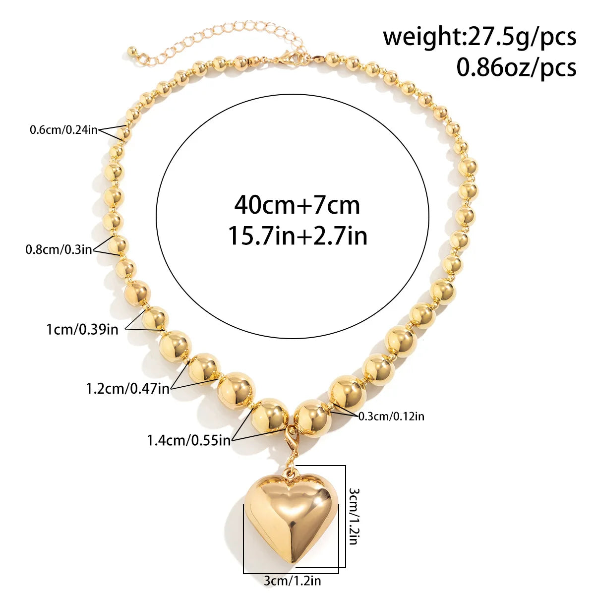 Trendy CCB Ball Beaded Heart Pendant Choker Necklace - 2025 Fashion Jewelry for Women - Lylamor.com