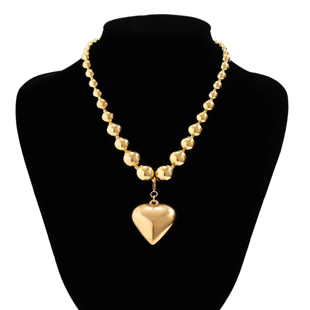 Trendy CCB Ball Beaded Heart Pendant Choker Necklace - 2025 Fashion Jewelry for Women - Lylamor.com
