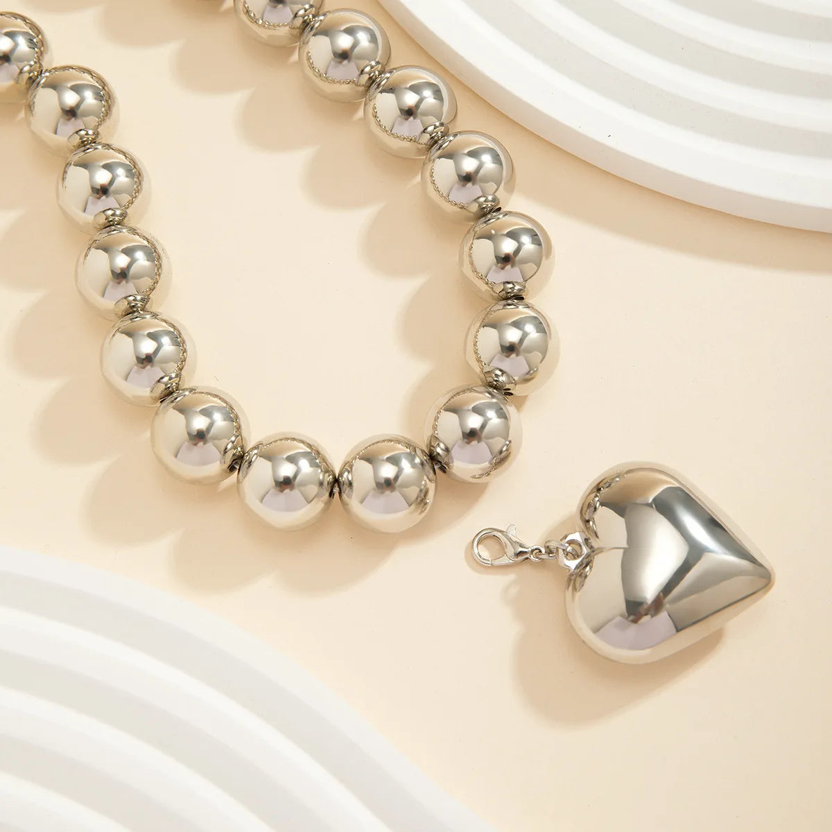 Trendy CCB Ball Beaded Heart Pendant Choker Necklace - 2025 Fashion Jewelry for Women - Lylamor.com
