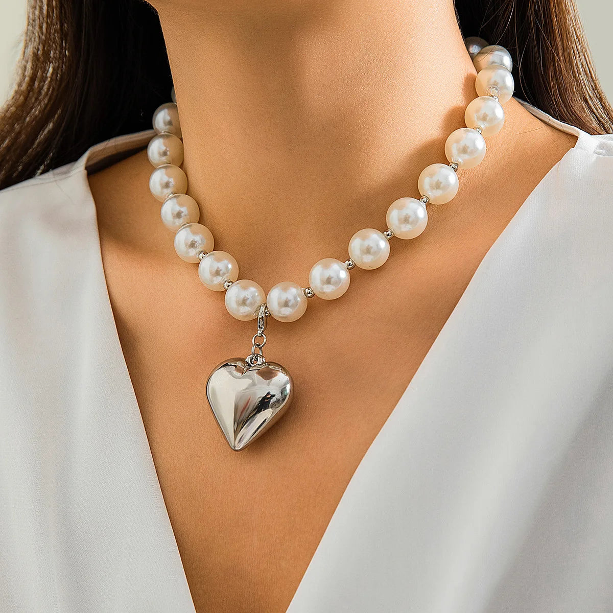 Trendy CCB Ball Beaded Heart Pendant Choker Necklace - 2025 Fashion Jewelry for Women - Lylamor.com