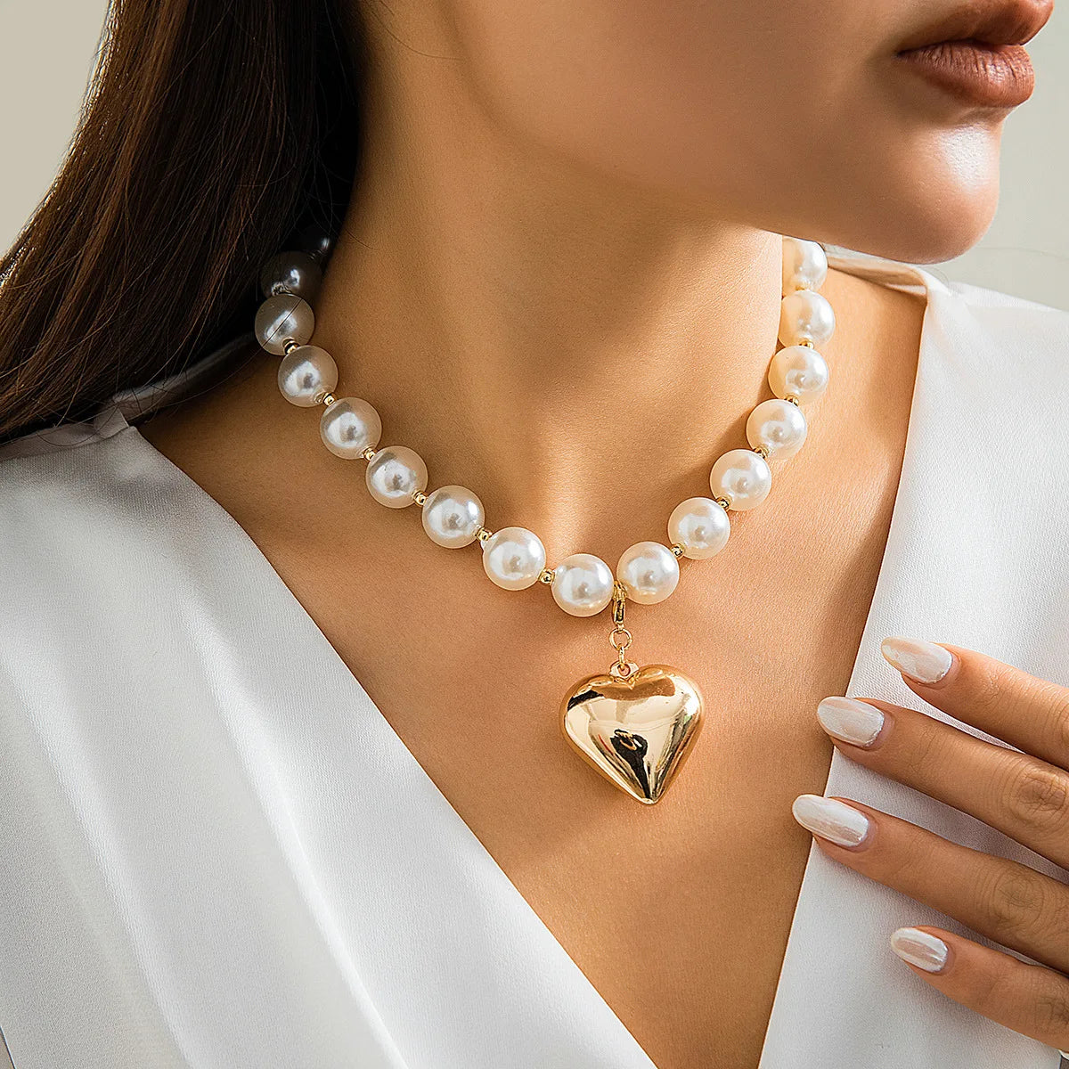 Trendy CCB Ball Beaded Heart Pendant Choker Necklace - 2025 Fashion Jewelry for Women - Lylamor.com