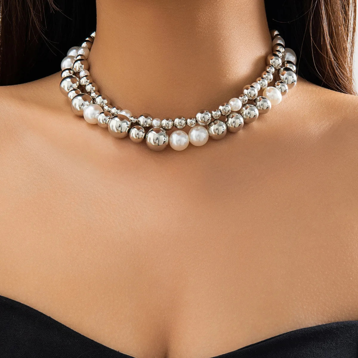 Trendy CCB Ball Beaded Heart Pendant Choker Necklace - 2025 Fashion Jewelry for Women - Lylamor.com