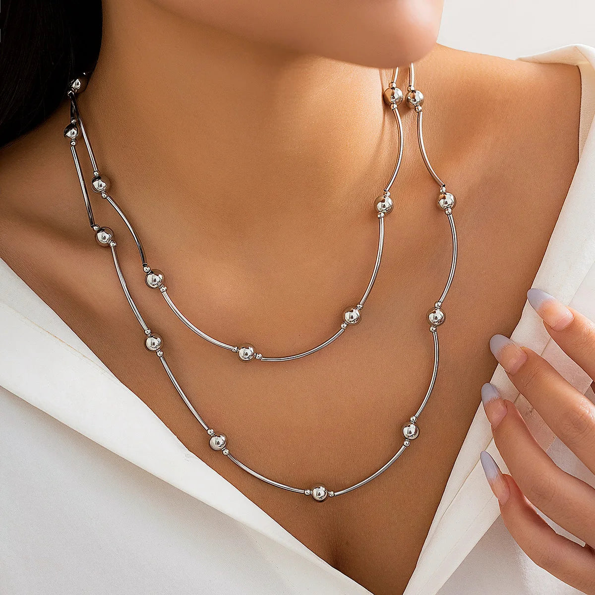 Trendy CCB Ball Beaded Heart Pendant Choker Necklace - 2025 Fashion Jewelry for Women - Lylamor.com