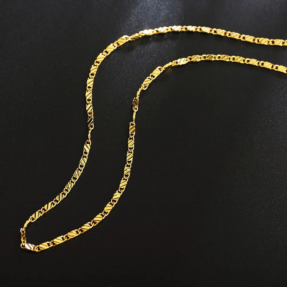 Fashion 18k Gold Necklace 2MM 16/18/20/22/24/26/28/30 Inch Side Chain Necklace For Women Men Jewelry 925 Silver Necklace - Lylamor.com