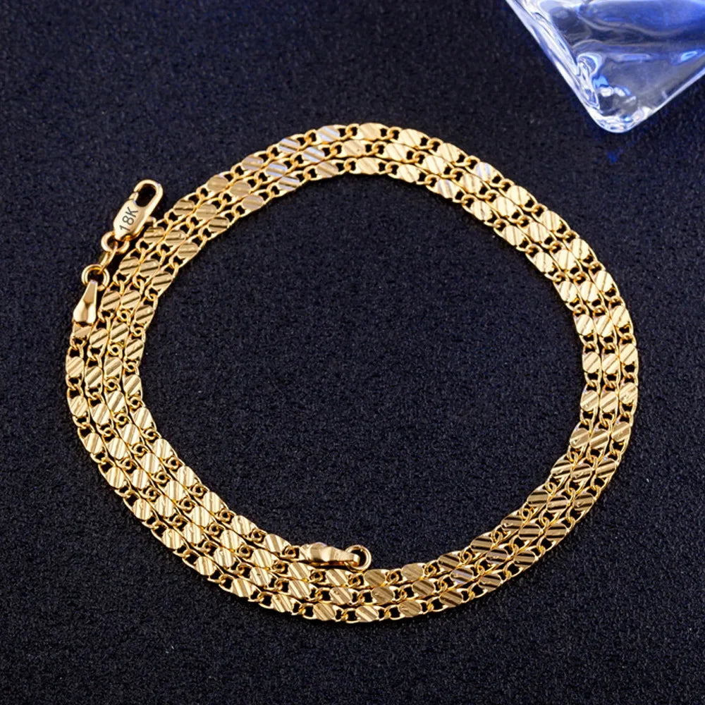 Fashion 18k Gold Necklace 2MM 16/18/20/22/24/26/28/30 Inch Side Chain Necklace For Women Men Jewelry 925 Silver Necklace - Lylamor.com