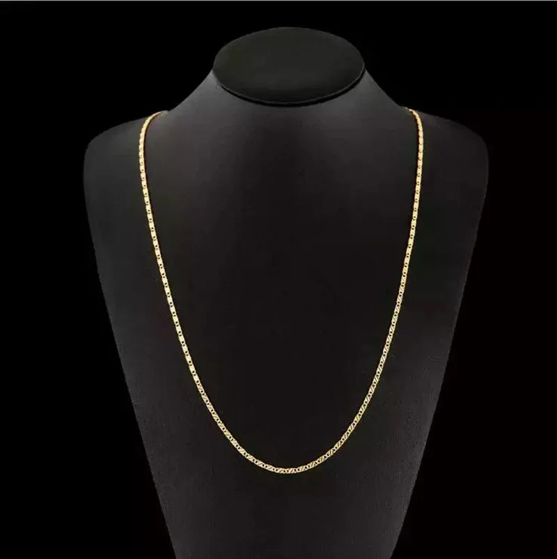 Fashion 18k Gold Necklace 2MM 16/18/20/22/24/26/28/30 Inch Side Chain Necklace For Women Men Jewelry 925 Silver Necklace - Lylamor.com