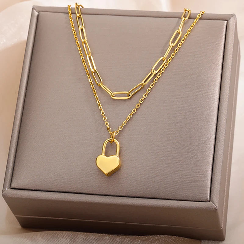 316L Stainless Steel Heart Necklace | Gothic Gold Layered Choker for Women & Girls - Lylamor.com