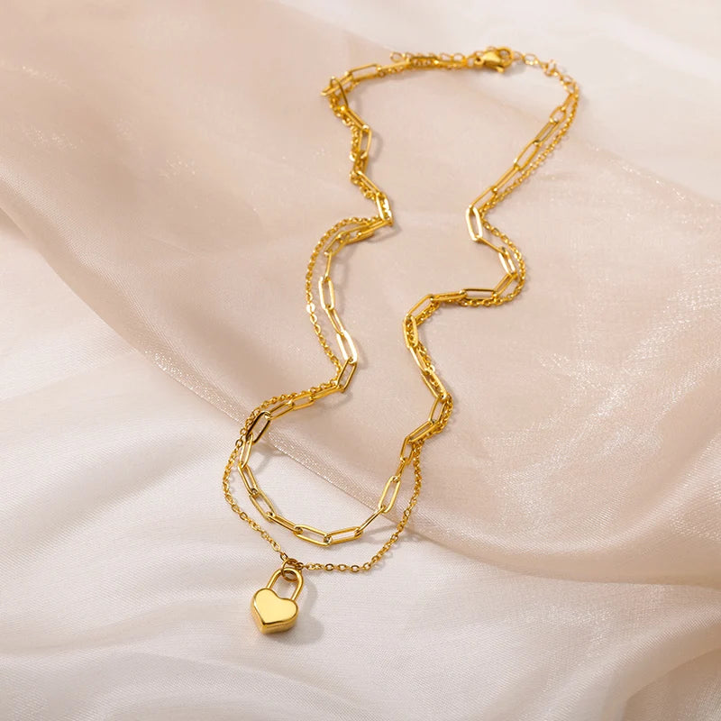 316L Stainless Steel Heart Necklace | Gothic Gold Layered Choker for Women & Girls - Lylamor.com