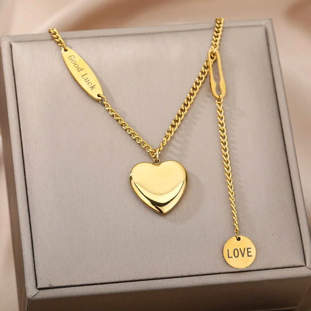 316L Stainless Steel Heart Necklace | Gothic Gold Layered Choker for Women & Girls - Lylamor.com
