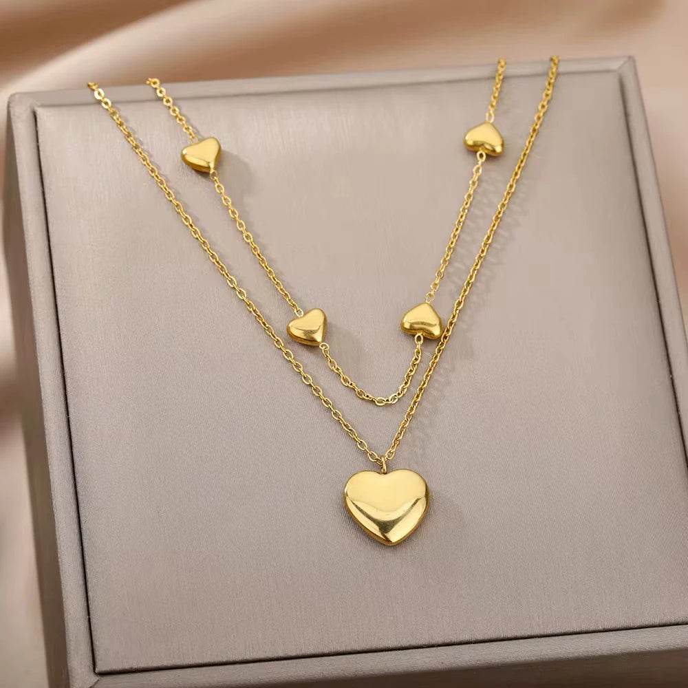 316L Stainless Steel Heart Necklace | Gothic Gold Layered Choker for Women & Girls - Lylamor.com