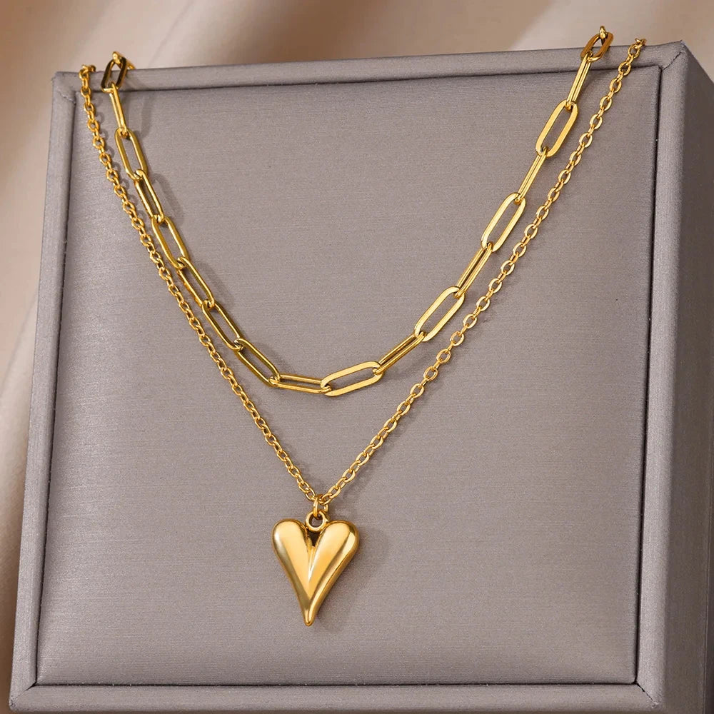 316L Stainless Steel Heart Necklace | Gothic Gold Layered Choker for Women & Girls - Lylamor.com