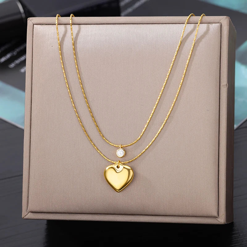 316L Stainless Steel Heart Necklace | Gothic Gold Layered Choker for Women & Girls - Lylamor.com