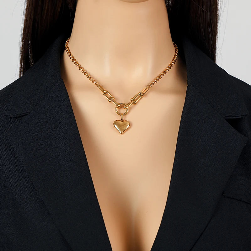EILIECK 316L Stainless Steel Heart Pendant Necklace - 18K Gold Plated Waterproof Love Jewelry - Lylamor.com
