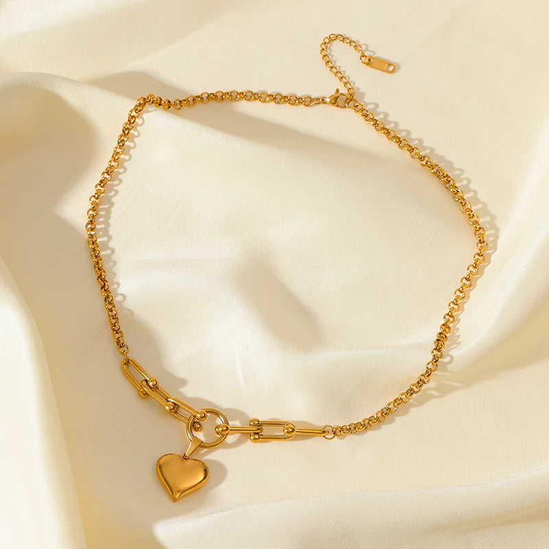 EILIECK 316L Stainless Steel Heart Pendant Necklace - 18K Gold Plated Waterproof Love Jewelry - Lylamor.com