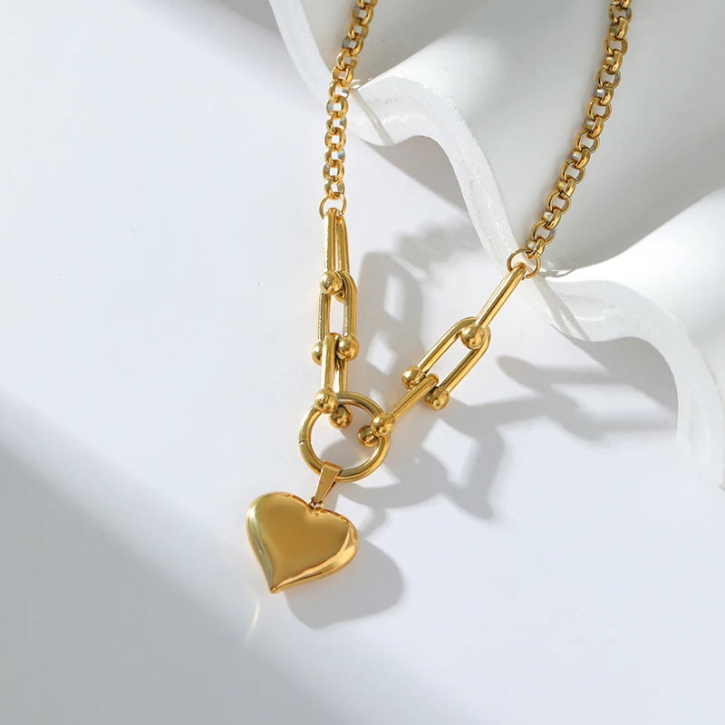 EILIECK 316L Stainless Steel Heart Pendant Necklace - 18K Gold Plated Waterproof Love Jewelry - Lylamor.com