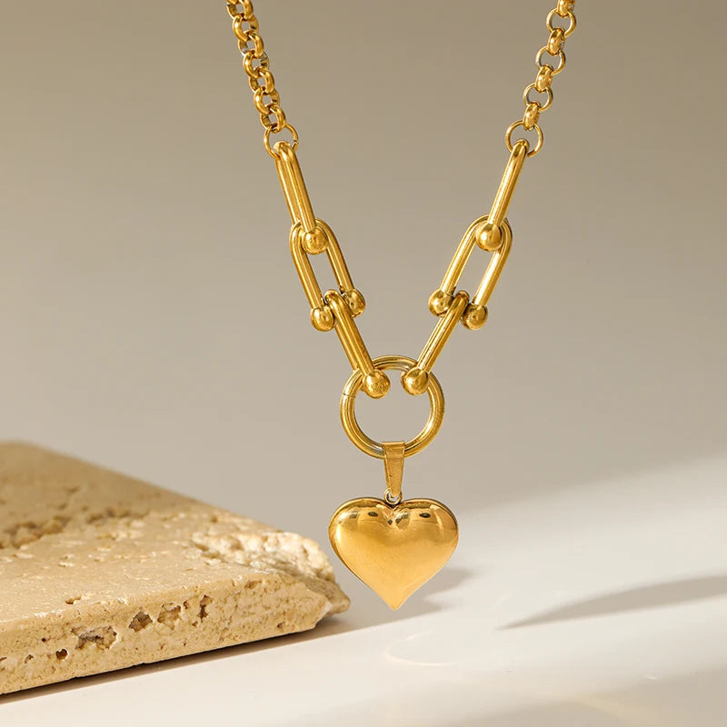 EILIECK 316L Stainless Steel Heart Pendant Necklace - 18K Gold Plated Waterproof Love Jewelry - Lylamor.com