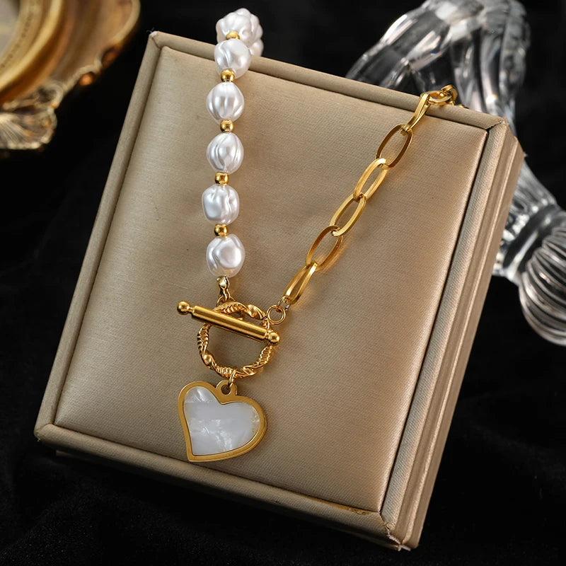 EILIECK 316L Stainless Steel Heart Pendant Necklace - 18K Gold Plated Waterproof Love Jewelry - Lylamor.com
