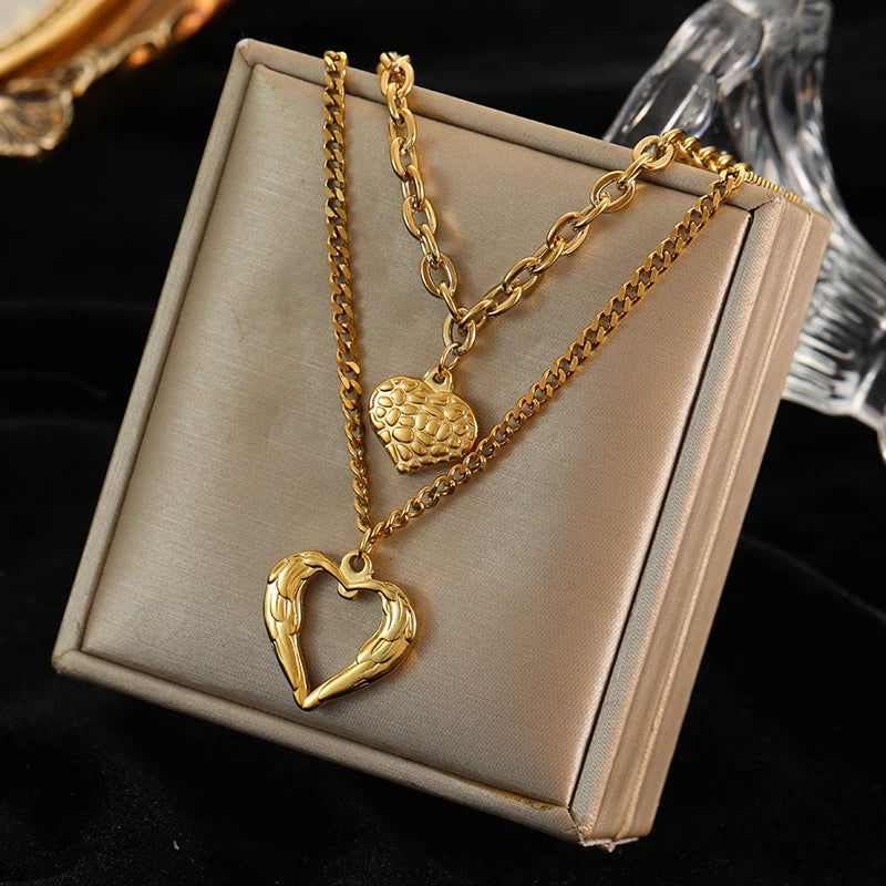 EILIECK 316L Stainless Steel Heart Pendant Necklace - 18K Gold Plated Waterproof Love Jewelry - Lylamor.com