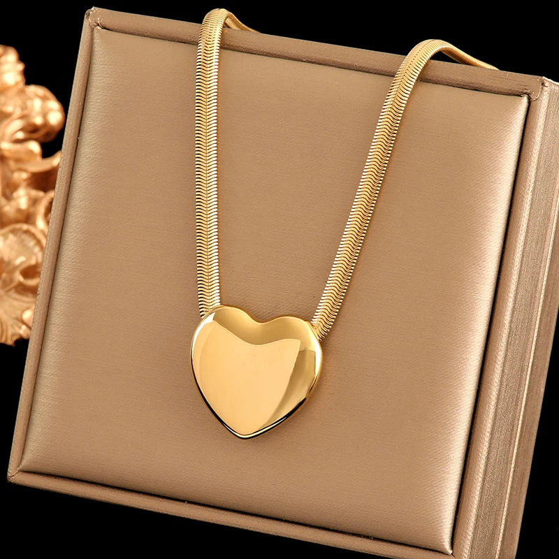 EILIECK 316L Stainless Steel Heart Pendant Necklace - 18K Gold Plated Waterproof Love Jewelry - Lylamor.com