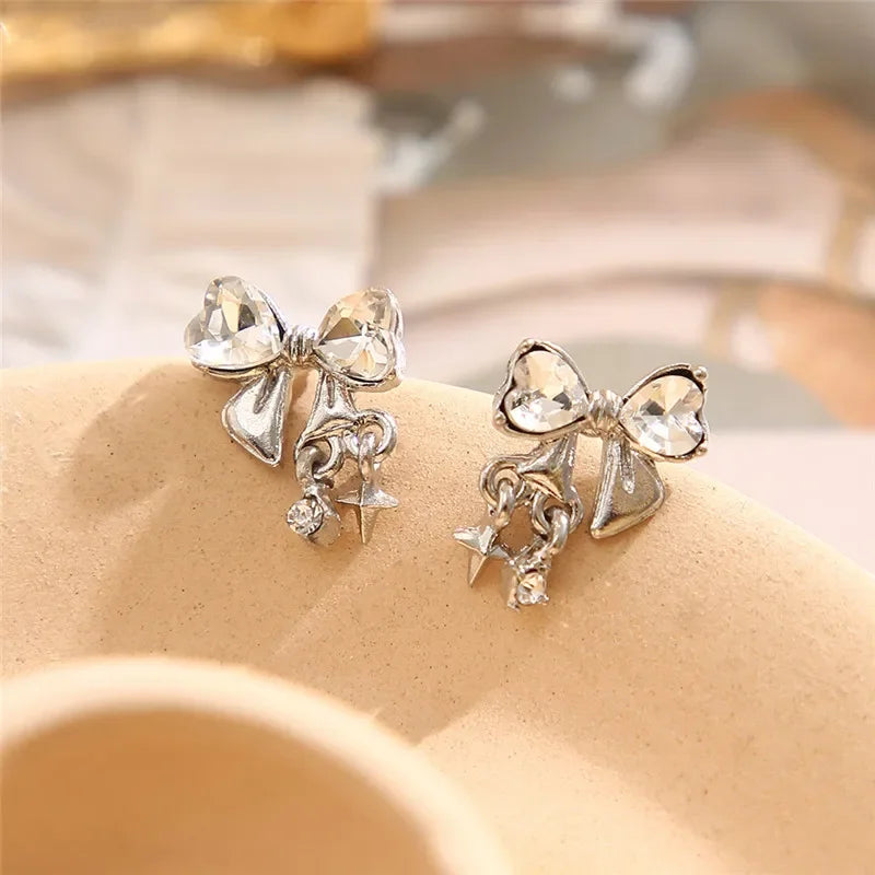 Bowknot Zircon Stud Earrings | Korean-Inspired Pink Crystal Jewelry for Women - Lylamor.com