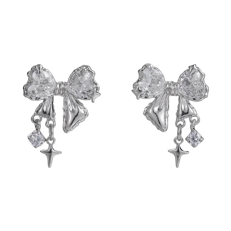 Bowknot Zircon Stud Earrings | Korean-Inspired Pink Crystal Jewelry for Women - Lylamor.com