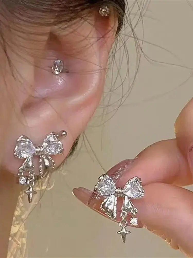 Bowknot Zircon Stud Earrings | Korean-Inspired Pink Crystal Jewelry for Women - Lylamor.com