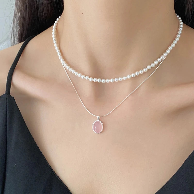 925 Sterling Silver Moonstone Necklace – Elegant Pink Crystal Pendant for Women - Lylamor.com
