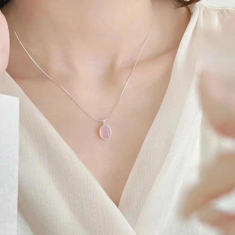 925 Sterling Silver Moonstone Necklace – Elegant Pink Crystal Pendant for Women - Lylamor.com