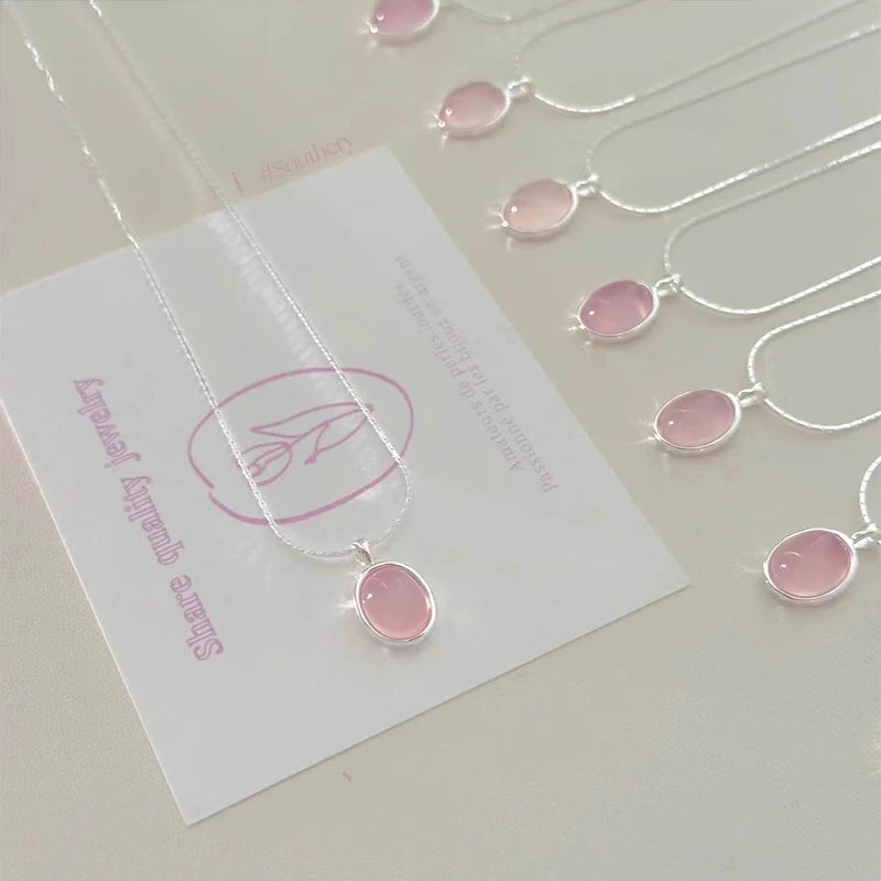 925 Sterling Silver Moonstone Necklace – Elegant Pink Crystal Pendant for Women - Lylamor.com