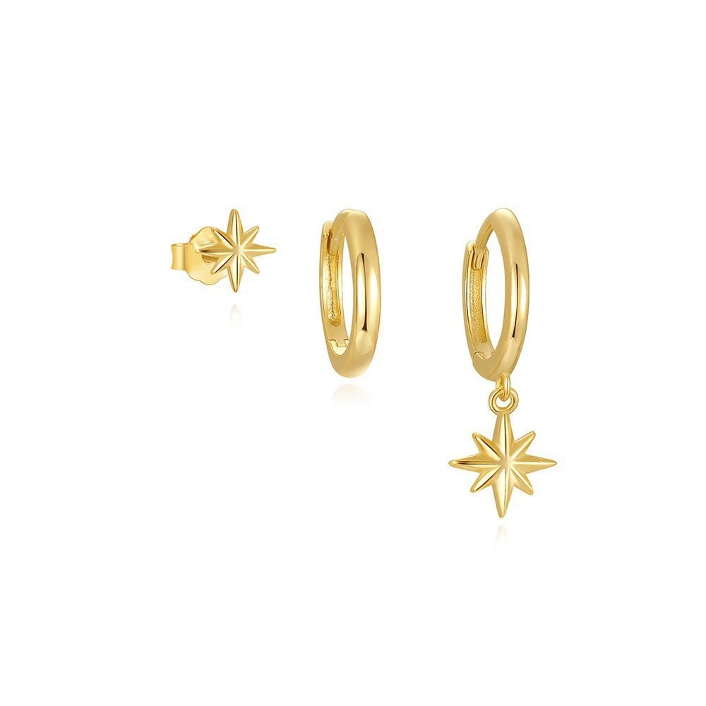 3-Piece Star Drop Earrings Set | 18K Gold Plated Stainless Steel Punk Jewelry - Lylamor.com