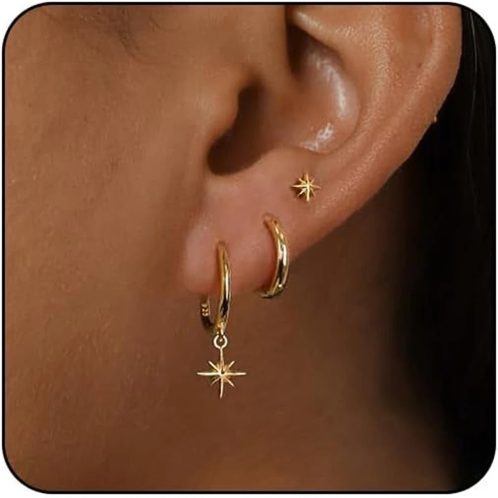 3-Piece Star Drop Earrings Set | 18K Gold Plated Stainless Steel Punk Jewelry - Lylamor.com
