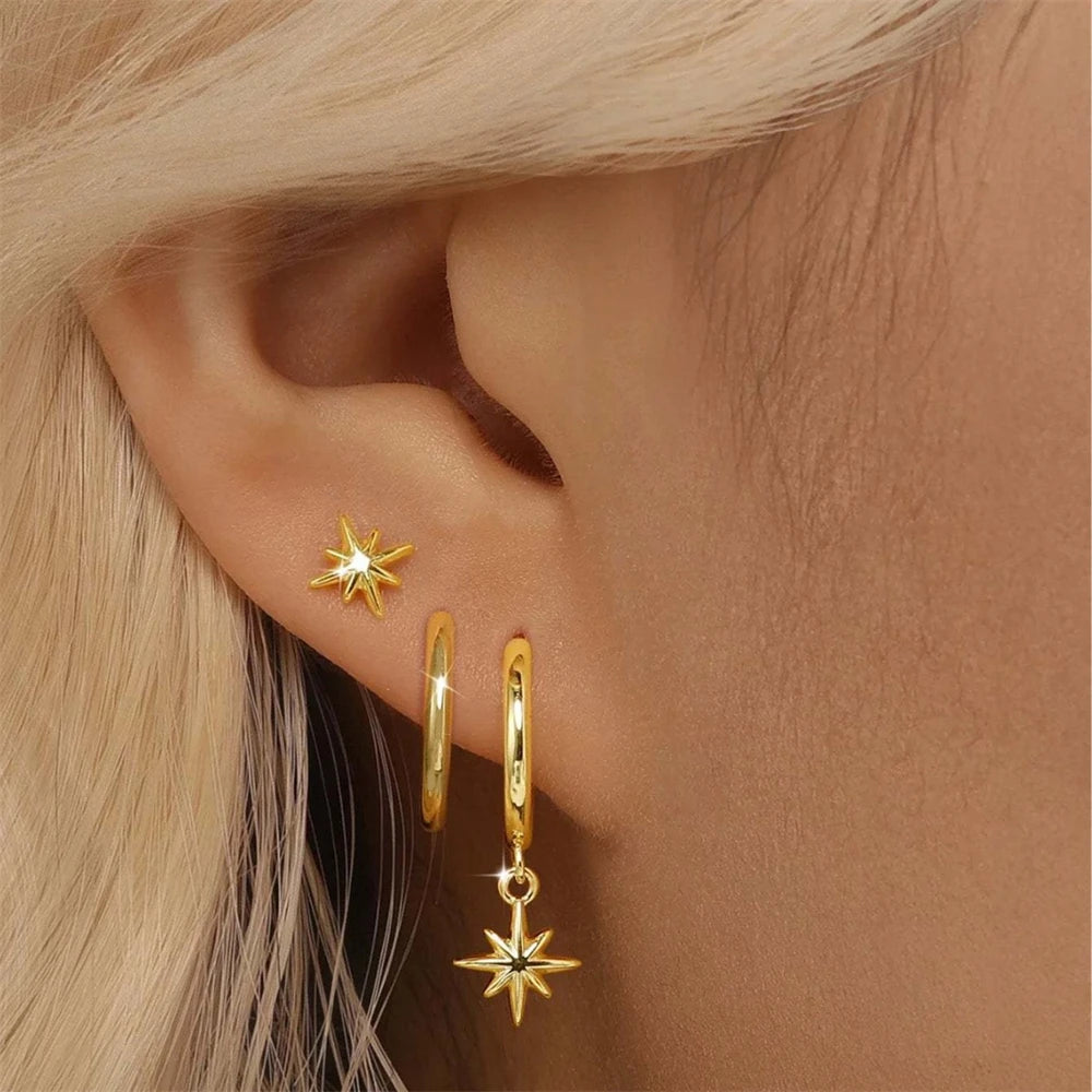 3-Piece Star Drop Earrings Set | 18K Gold Plated Stainless Steel Punk Jewelry - Lylamor.com