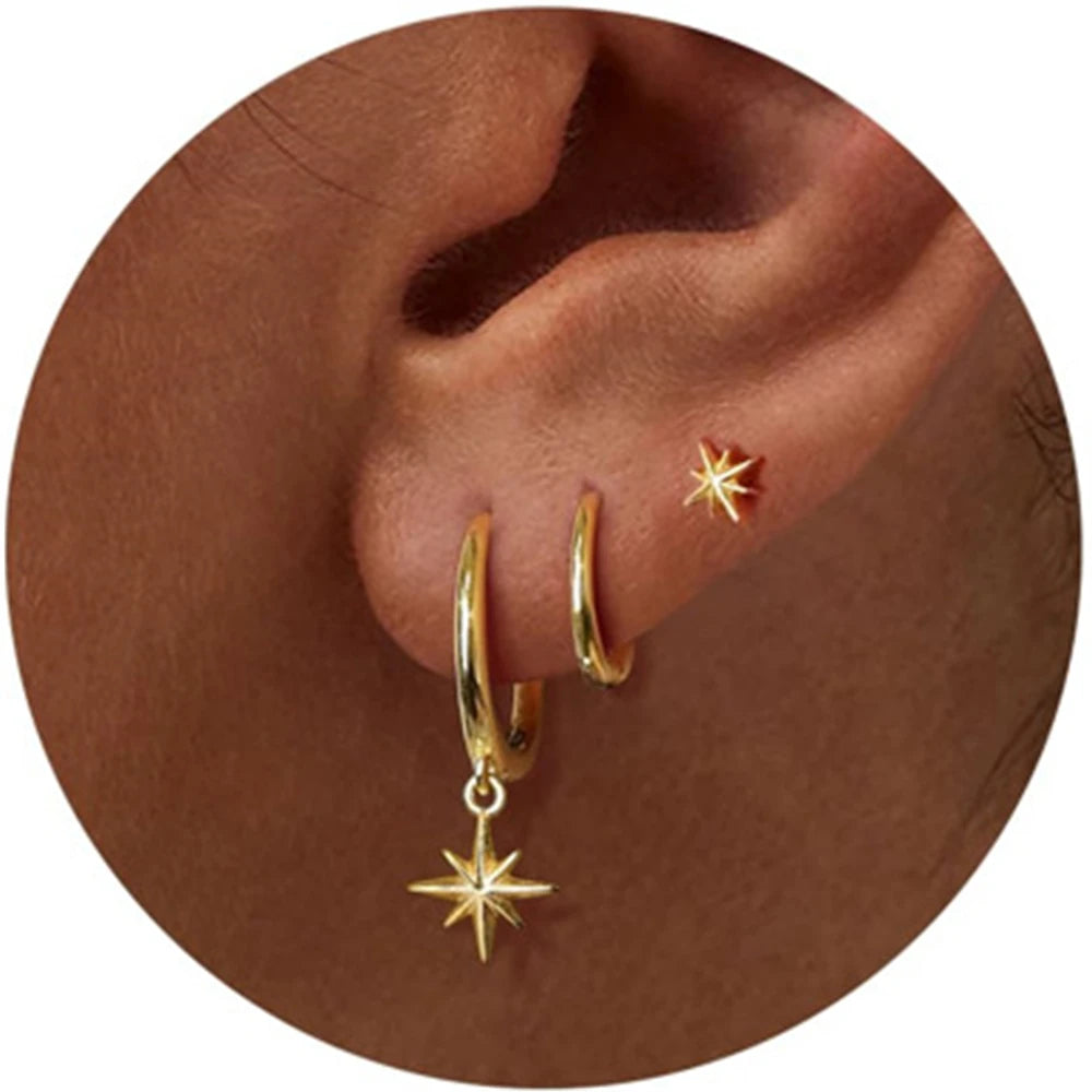 3-Piece Star Drop Earrings Set | 18K Gold Plated Stainless Steel Punk Jewelry - Lylamor.com