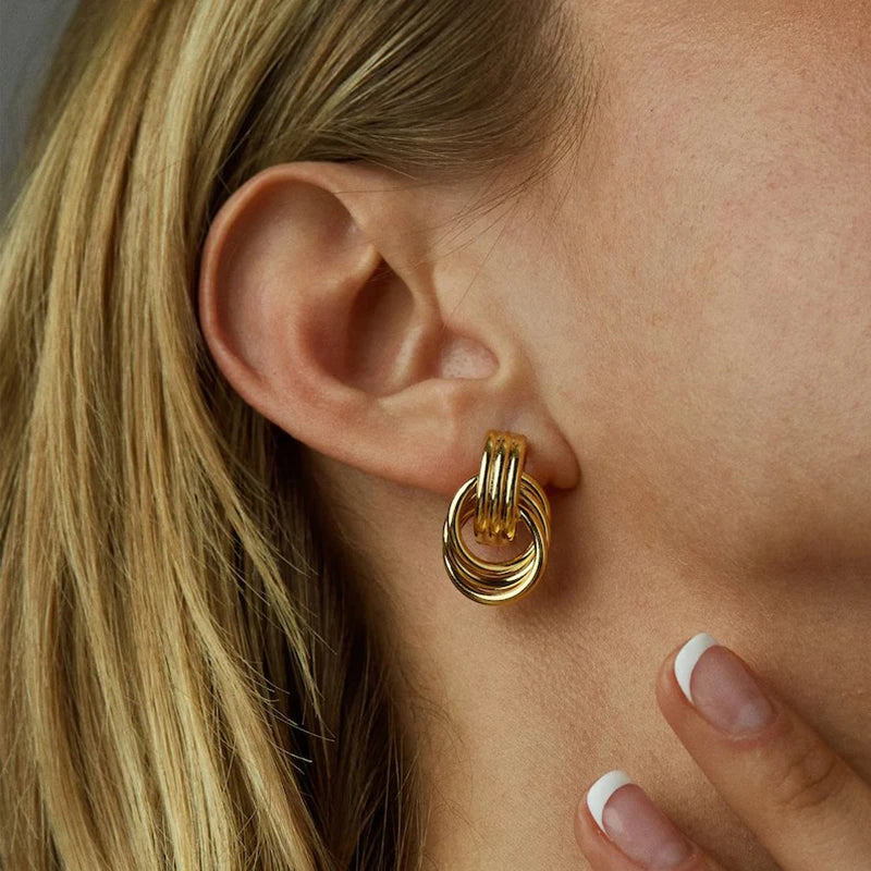 Glossy Three-Layer Knot Earrings | Gold Stainless Steel Vintage Jewelry for Women - Lylamor.com