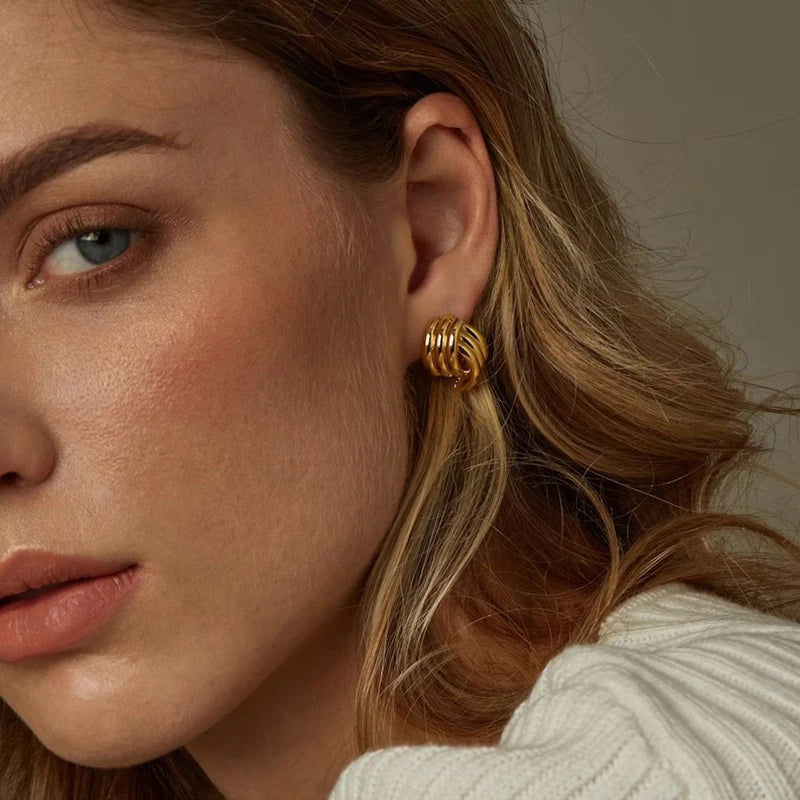 Glossy Three-Layer Knot Earrings | Gold Stainless Steel Vintage Jewelry for Women - Lylamor.com