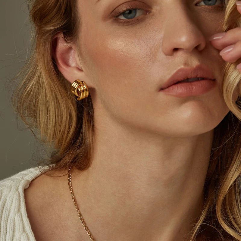 Glossy Three-Layer Knot Earrings | Gold Stainless Steel Vintage Jewelry for Women - Lylamor.com