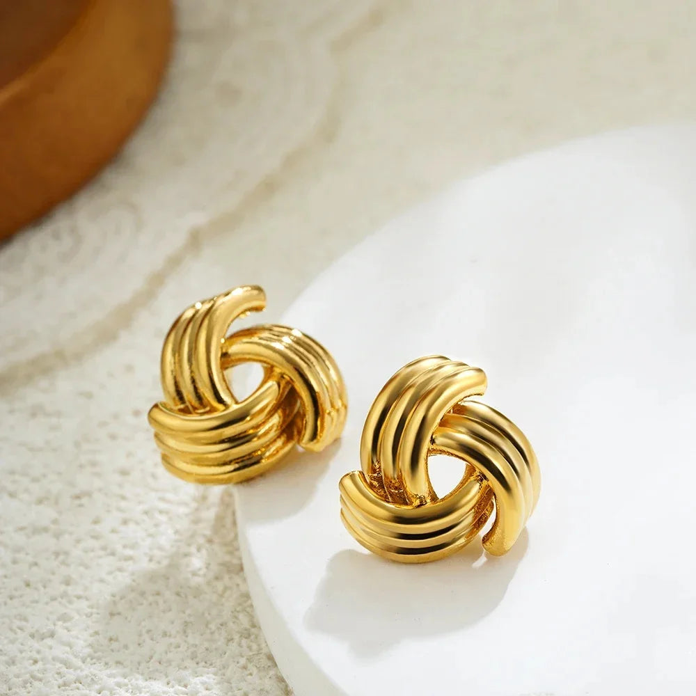 Glossy Three-Layer Knot Earrings | Gold Stainless Steel Vintage Jewelry for Women - Lylamor.com