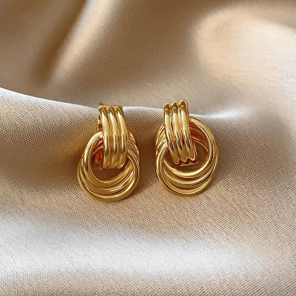 Glossy Three-Layer Knot Earrings | Gold Stainless Steel Vintage Jewelry for Women - Lylamor.com