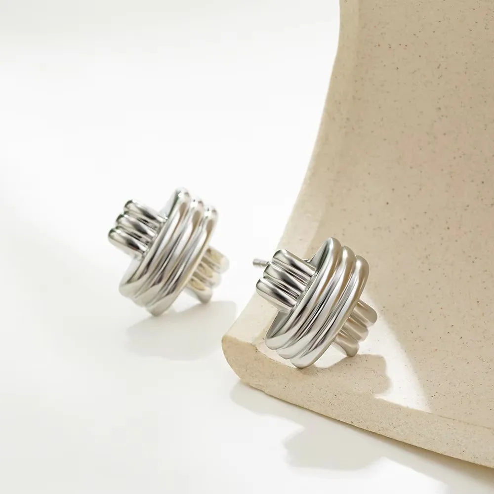 Glossy Three-Layer Knot Earrings | Gold Stainless Steel Vintage Jewelry for Women - Lylamor.com