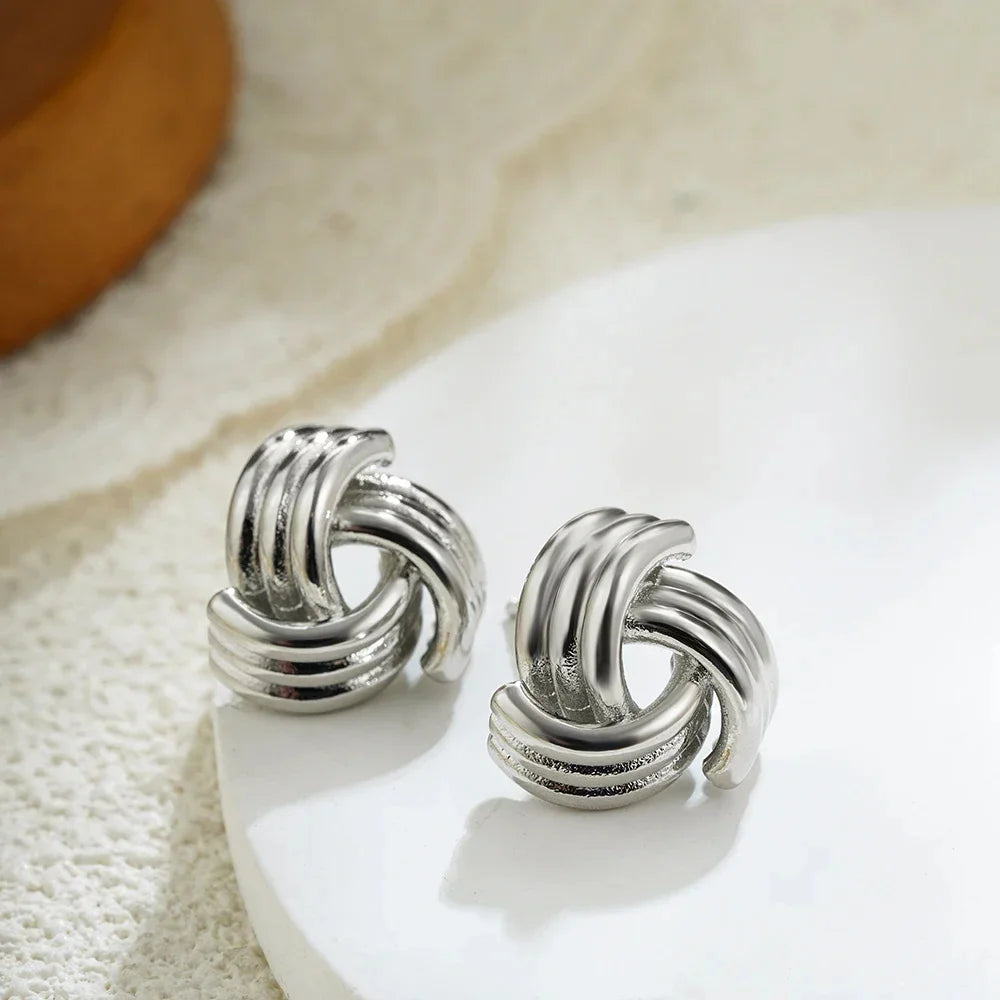 Glossy Three-Layer Knot Earrings | Gold Stainless Steel Vintage Jewelry for Women - Lylamor.com