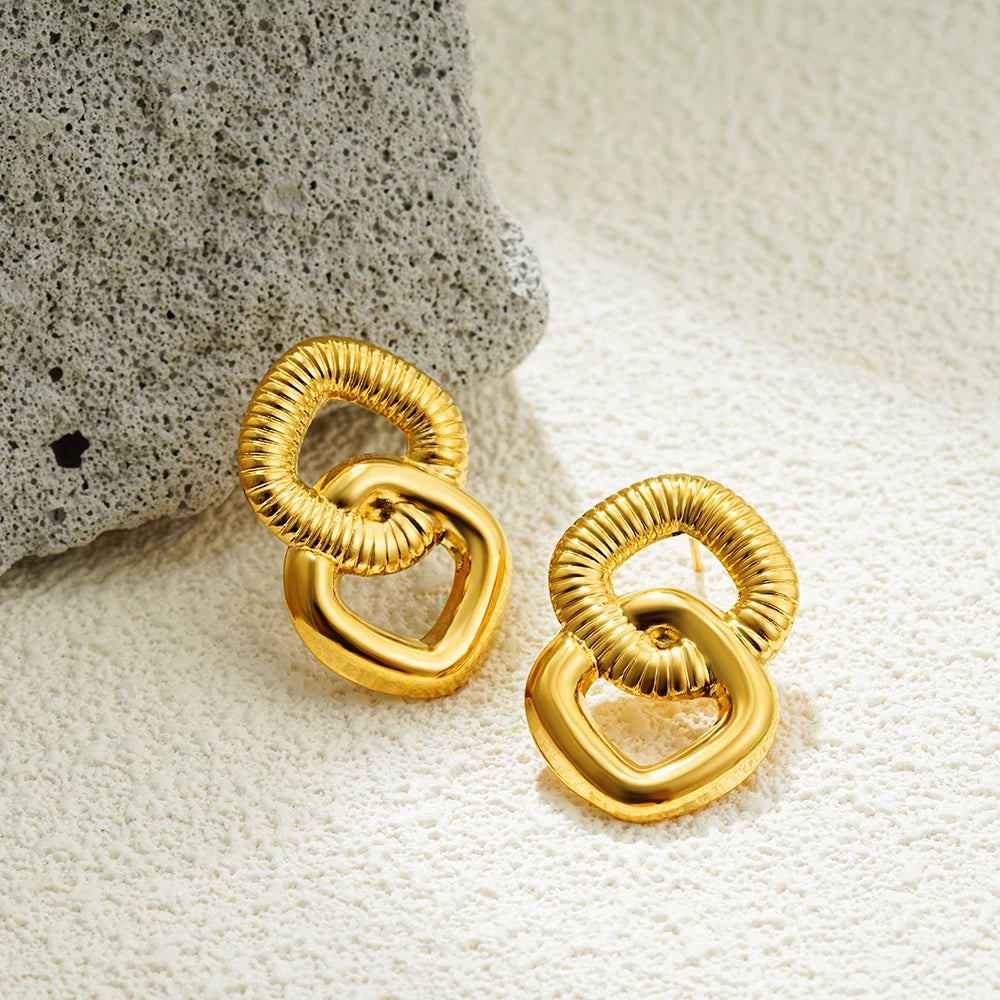 Glossy Three-Layer Knot Earrings | Gold Stainless Steel Vintage Jewelry for Women - Lylamor.com